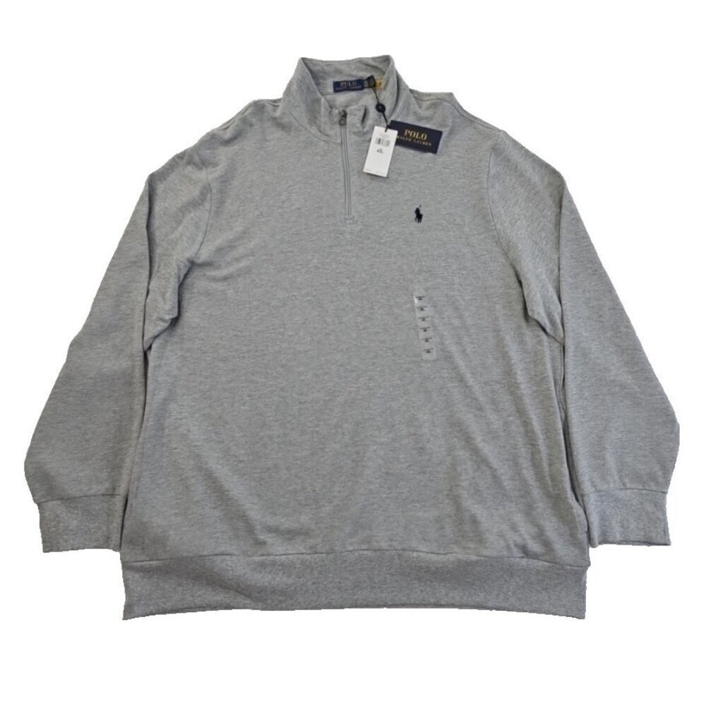 Polo Ralph Lauren Men Big & Tall Pullover Grey XXL 1/4 Zip Double‎ Knit Pony NWT